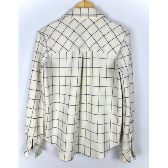 Derek Lam 10 Crosby Plaid Shirt Jacket in Beige • Navy Blue Grid Check • M - Picture 7 of 10